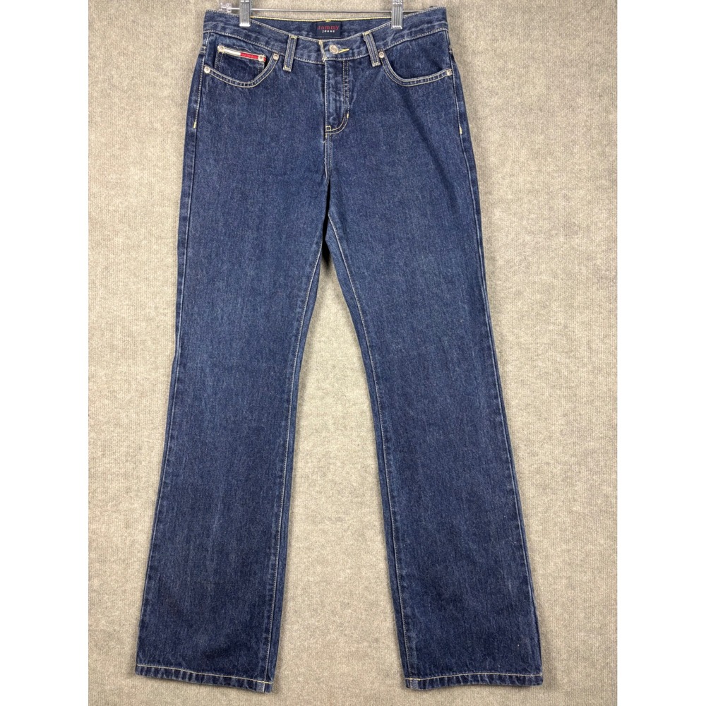 VTG Tommy Jeans ROC ROC Straight Leg Jeans 100% Cotton Size 9 Dark Wash Blue Y2k